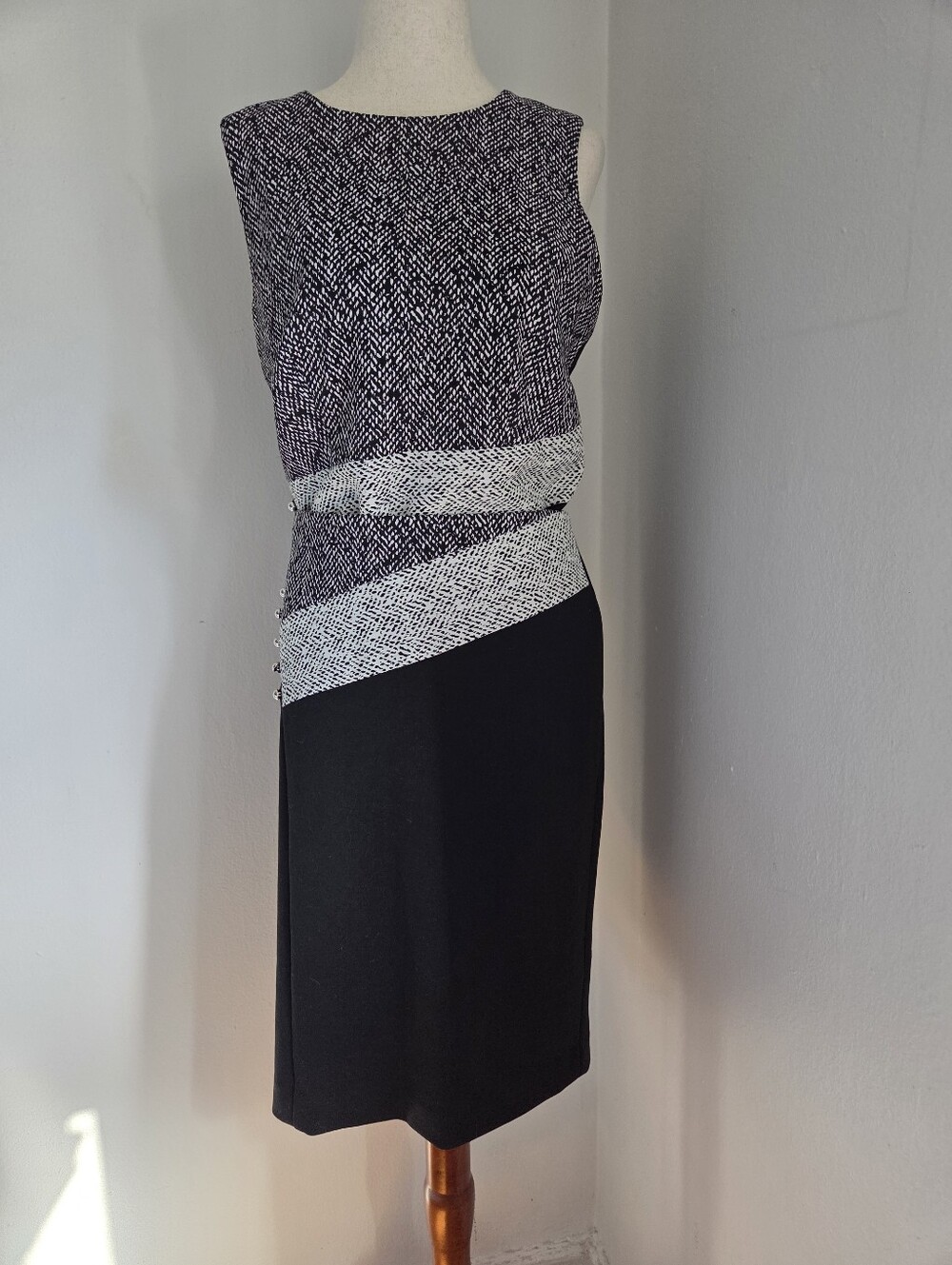 Calvin Klein Black & White Tweed-Trim Midi Skirt And Blouse